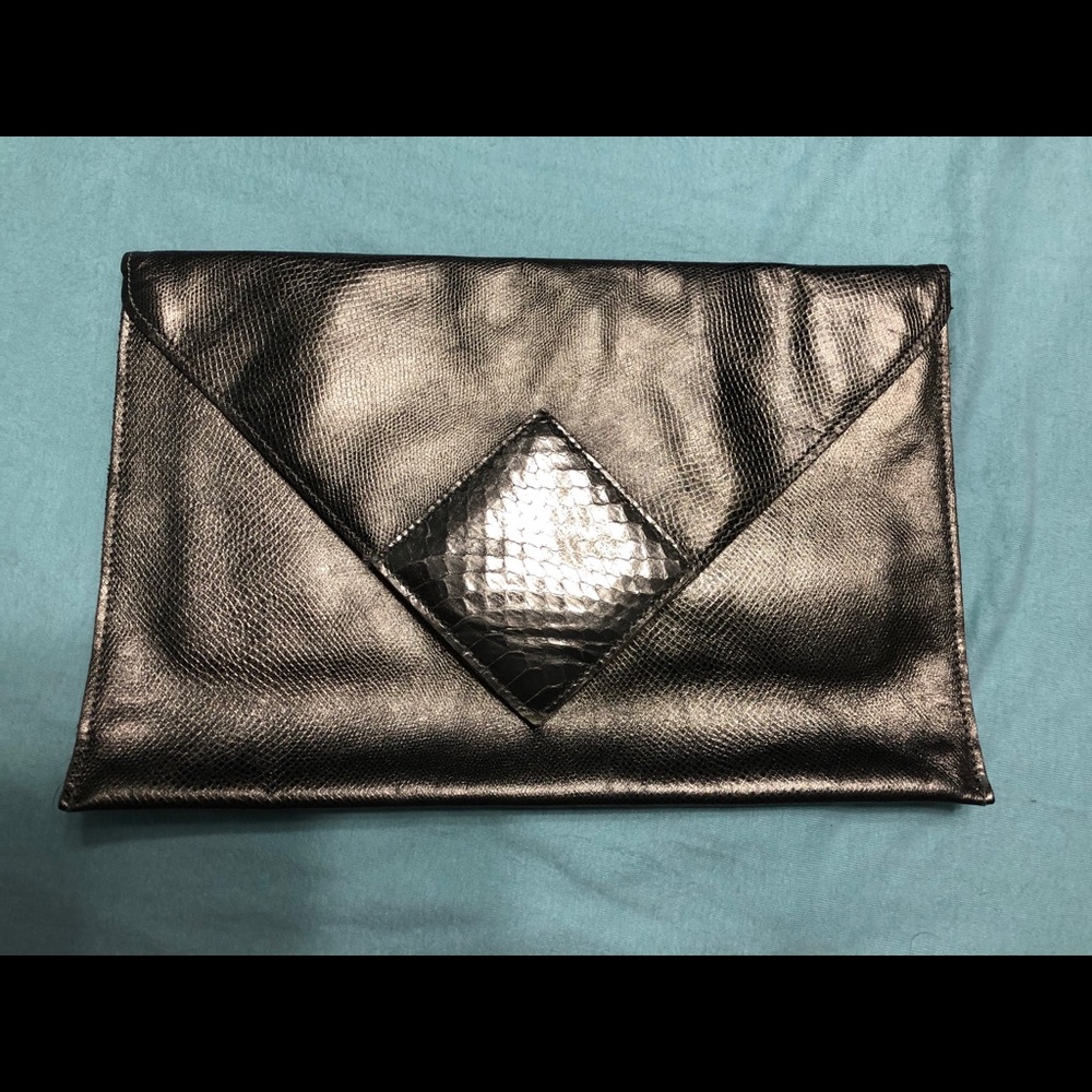 Gold snakeskin clutch